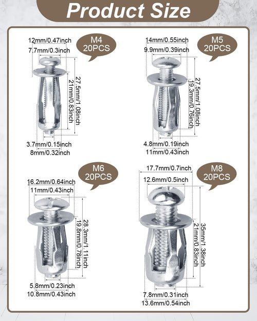 40Pcs Expansion Screw Petal Nut, M4 M5 M6 M8 Jack Nuts