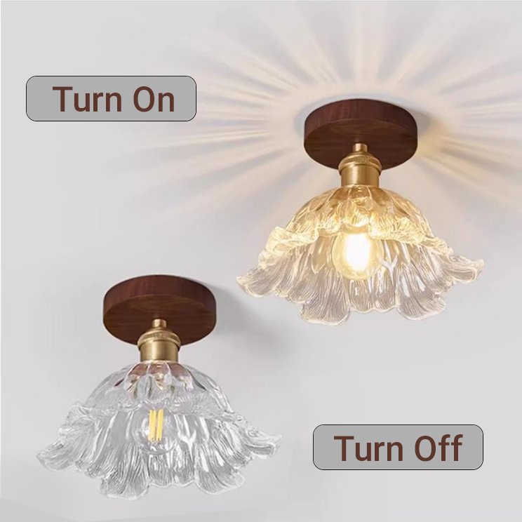 Vintage Ash Wood & Glass Flush Mount Ceiling Light