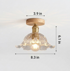 Vintage Ash Wood & Glass Flush Mount Ceiling Light
