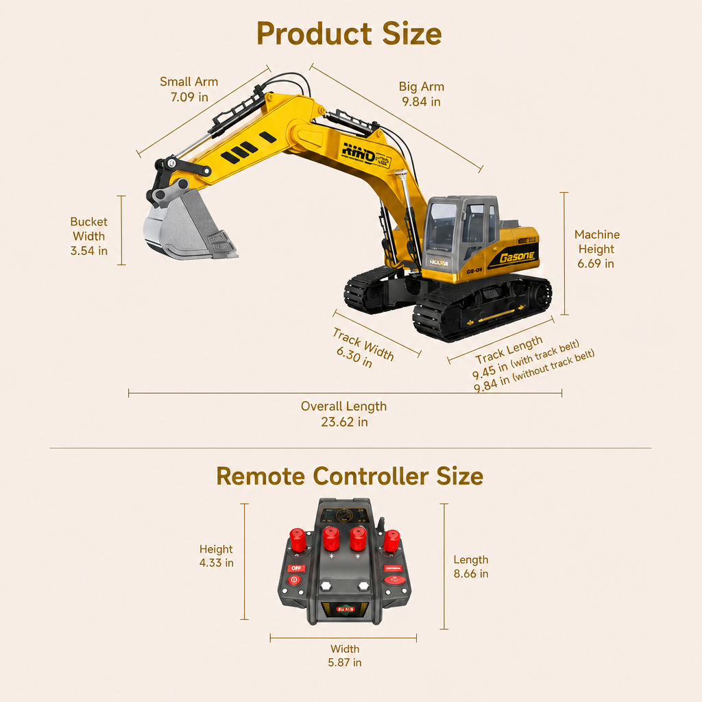 PowerDig™ Mega RC Excavator 1/14 Scale – 18-Channel Remote Control