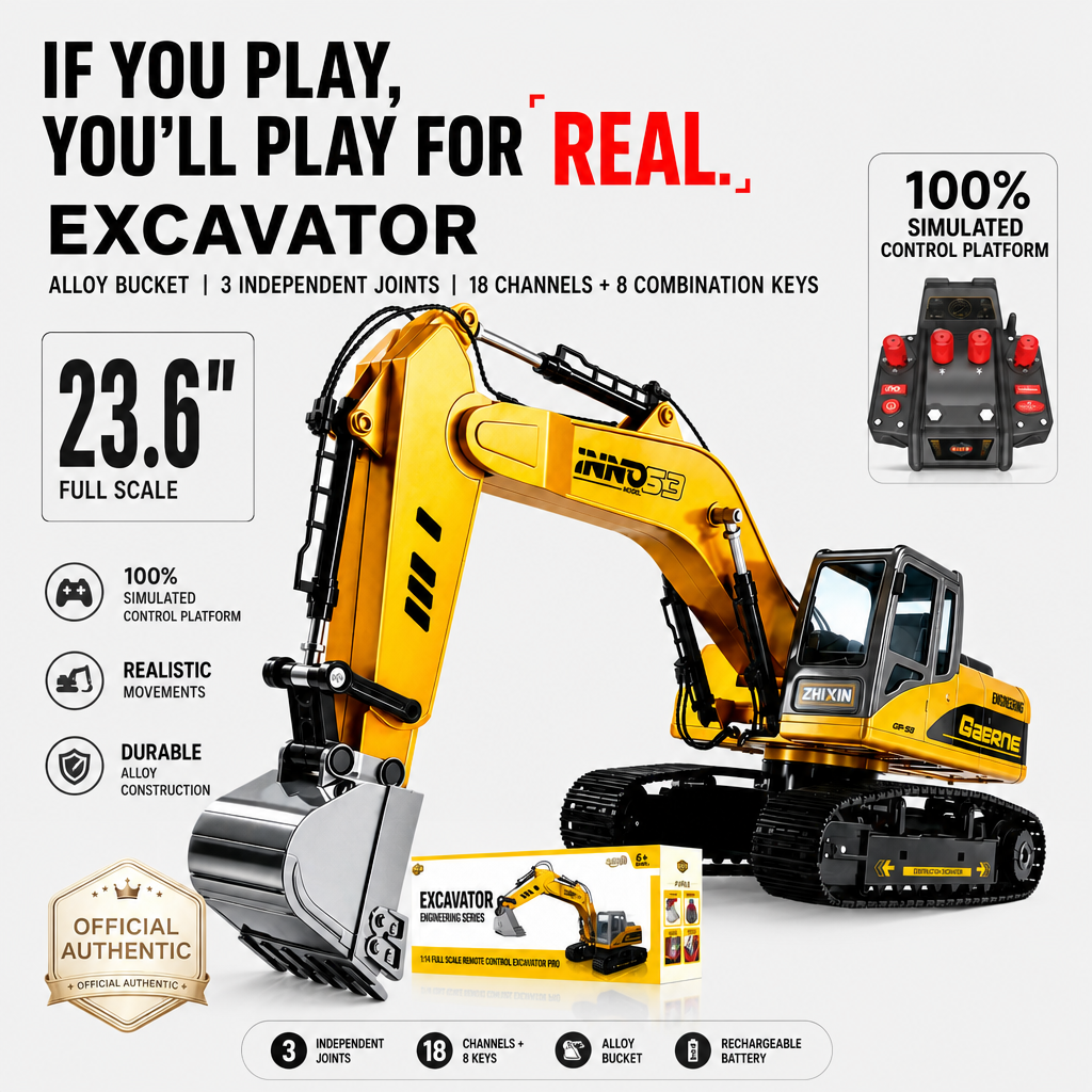 PowerDig™ Mega RC Excavator 1/14 Scale – 18-Channel Remote Control