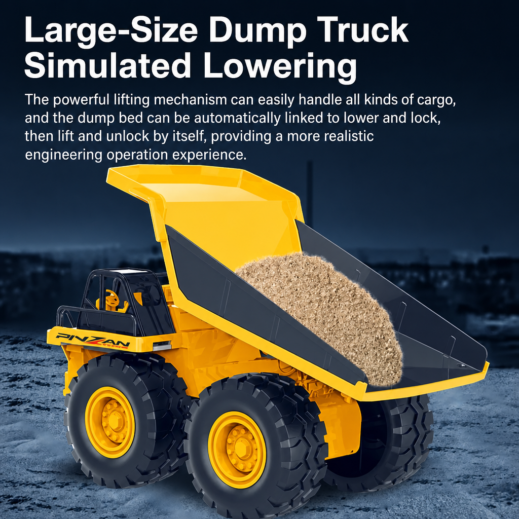 2.4G RC Mining Dump Truck Toy – Heavy Duty Alloy Construction Vehicle with LED Lights