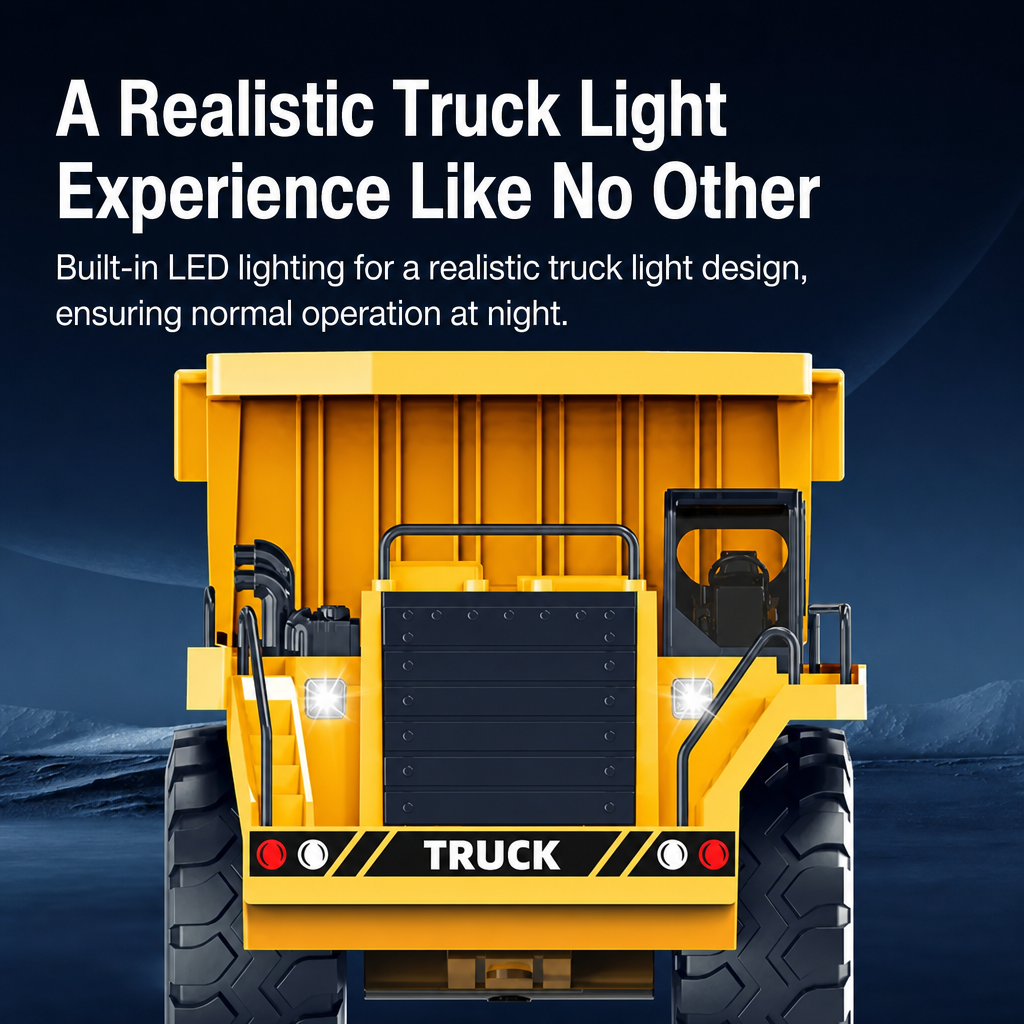 2.4G RC Mining Dump Truck Toy – Heavy Duty Alloy Construction Vehicle with LED Lights