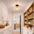 Vintage Ash Wood & Glass Flush Mount Ceiling Light