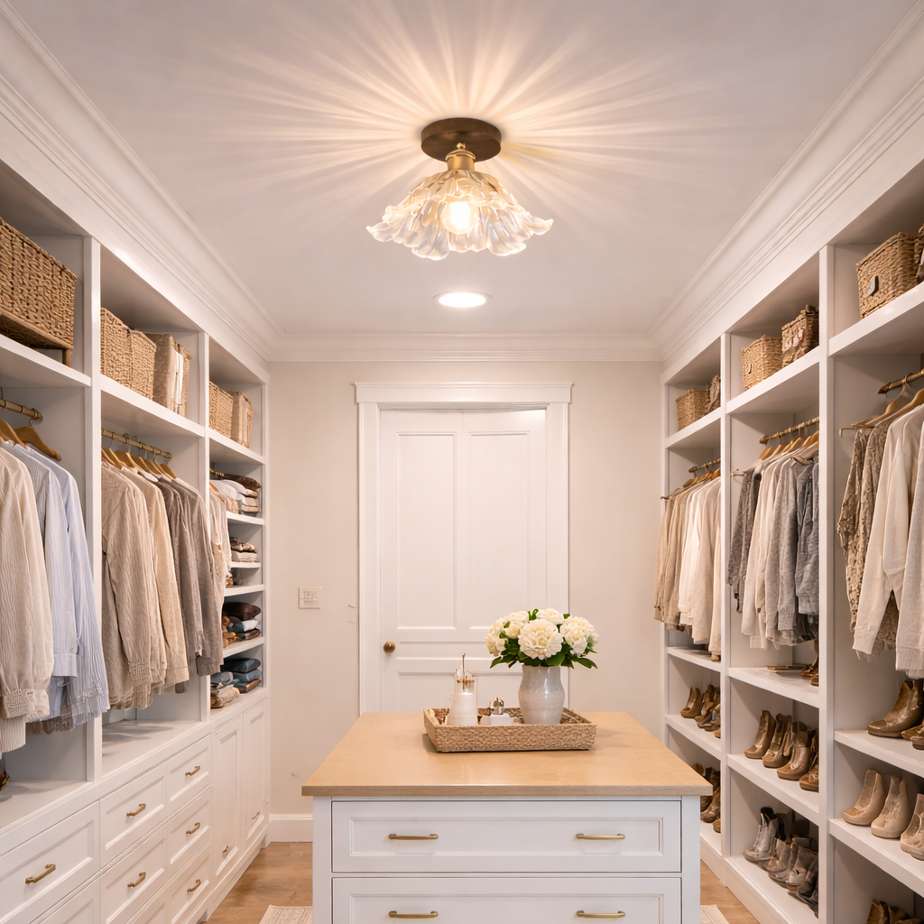 Vintage Ash Wood & Glass Flush Mount Ceiling Light