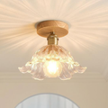 Vintage Ash Wood & Glass Flush Mount Ceiling Light